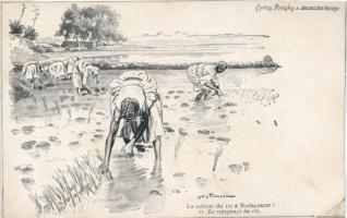 Madagascar folklore, work with rise, artist signed (EK)