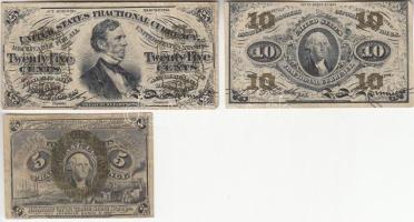 Amerikai Egyesült Államok 1863. 5C + 10C + 25C T:III USA 1863. 5 Cents + 10 Cents + 25 Cents C:F