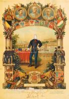 1900 Bp., "Szolgálati időm emlékéül", színes lithográfia, üvegezett keretben, 50x35 cm