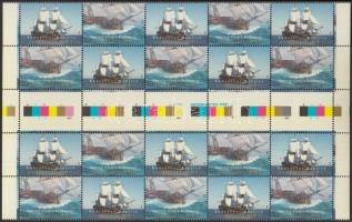 Sailboats: James Cook set sheet-centered piece of 20, Vitorláshajók: James Cook sor ívközéprészes 20-as ívdarabban