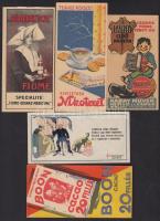 5 db régi számolócédula (Boon cacao, Harry cipőpaszta, Adriatica, Tuberkulózis elleni küzdelem, Nikotex)