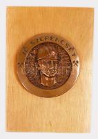 R. Kiss Lenke (1926-2000): "Jó szerencsét!", bronz plakett fára erősítve, jelzett, d:10 cm