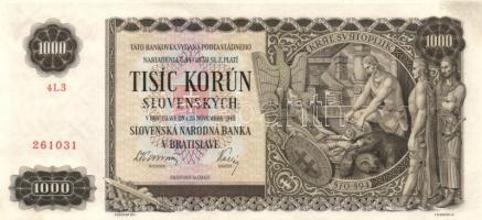 Szlovákia 1940. 1000K T:II Slovakia 1940. 1000 Korun C:XF Krause 13