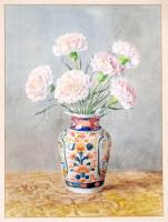 Barabás Gizella (1893-1985): Virágcsendélet. Akvarell, papír, jelzett, üvegezett keretben, 40×28 cm