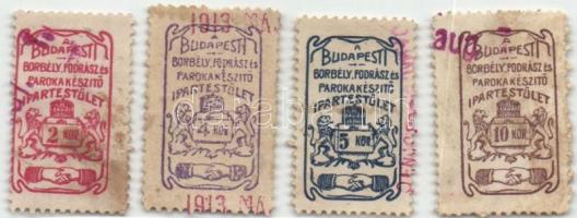 Budapest 1913. 2K + 4K + 5K + 10K "A Budapesti Borbély, Fodrász és Parókakészítő Ipartestület" T:II