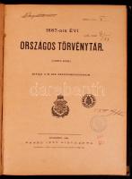 1887-dik évi országos törvénytár Bp., 1887 Igazságügy Minisztérium. Nágel Ottó Félvászon kötésben