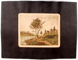 Gross Arnold (1929): Bodrog part. Színezett rézkarc, papír, jelzett, 23×30 cm