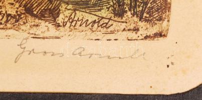 Gross Arnold (1929): Bodrog part. Színezett rézkarc, papír, jelzett, 23×30 cm