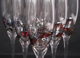 Iparművész pezsgős pohár készlet, kézzel festett, hibátlan, összesen: 6db, m: 25 cm