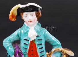 Sitzendorf férfi kürttel, kézzel festett, jelzett, hibátlan, m:10 cm/ Sitzendorf, handpainted porcel...