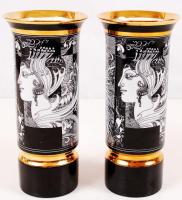 Hollóházi Szász Endre tervezte váza pár, matricás, jelzett, nagyon apró máz hibával, m:19,5 cm