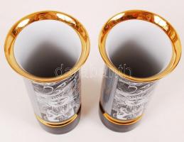 Hollóházi Szász Endre tervezte váza pár, matricás, jelzett, nagyon apró máz hibával, m:19,5 cm