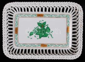 Herendi Apponyi mintás áttört tálca, kézzel festett, jelzett, hibátlan, 13,5×19 cm / Herend tray, flawless condition