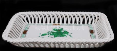 Herendi Apponyi mintás áttört tálca, kézzel festett, jelzett, hibátlan, 13,5×19 cm / Herend tray, fl...
