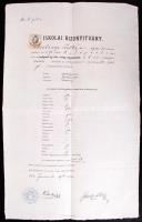 1884 Bp., Iskolai bizonyítvány Böhm Károly (1846-1911) egyetemi tanár, filozófus aláírásával