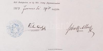 1884 Bp., Iskolai bizonyítvány Böhm Károly (1846-1911) egyetemi tanár, filozófus aláírásával