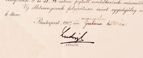 1907 Bp., Magyar Királyi Államvasutak Igazgatósága által kiállított fizetési besorolás az államvasut...