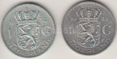 Hollandia 1955-1956. 1G Ag "I. Julianna" (2x) T:2- Netherlands 1955-1956. 1 Gulden Ag "Juliana" (2x) C:VF