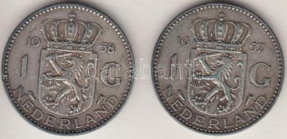 Hollandia 1957-1958. 1G Ag "I. Julianna" (2x) T:2- Netherlands 1957-1958. 1 Gulden Ag "Juliana" (2x) C:VF