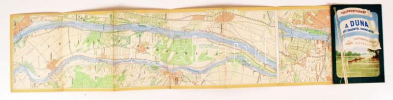1958 A Duna Esztergomtól Budapestig, vízi sport térkép, Kartográfiai Vállalat, 140x20 cm