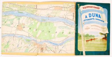 1958 A Duna Esztergomtól Budapestig, vízi sport térkép, Kartográfiai Vállalat, 140x20 cm