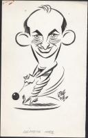 Szepes Béla: 4 db karikatúra közismert személyekről, jelzett, 22x13 cm, valamint az általa írt újság...