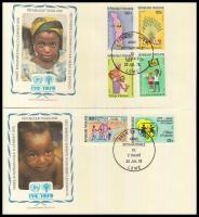 International Year of Child set + block on 3 FDCs Nemzetközi gyermekév sor + blokk 3 db FDC-n