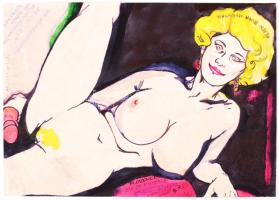 Jelzés nélkül: Pornográf grafika. Papír, vegyes technika, 22x30 cm