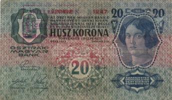 1917. 2K + 1915. 10K + 1913. 20K + 1912. 100K mindegyik "FELÜLBÉLYEGZÉS 1919. jan. 11. Kecskemé...