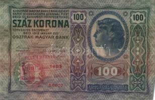 1917. 2K + 1915. 10K + 1913. 20K + 1912. 100K mindegyik "FELÜLBÉLYEGZÉS 1919. jan. 11. Kecskemé...