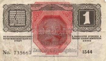 1916. 1K + 1913. 20K + 1912. 100K mindegyik "Felülbélyegzés 1919. feb 9. Zsombolyai Főszolgabír...