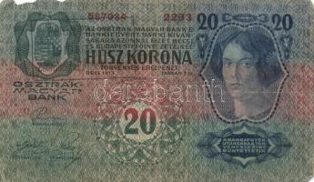 1916. 1K + 1913. 20K + 1912. 100K mindegyik "Felülbélyegzés 1919. feb 9. Zsombolyai Főszolgabír...