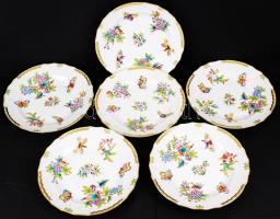 Herendi Viktória lapostányér készlet (6 db), kézzel festett, hibátlan, jelzett, d:25 cm
