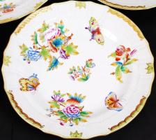 Herendi Viktória lapostányér készlet (6 db), kézzel festett, hibátlan, jelzett, d:25 cm