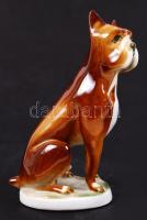 Kézzel festett Zsolnay porcelán kutya, jelzett, m: 13 cm