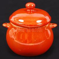 Zsolnay mázas patikai porcelán fedeles edényke, jelzett, m: 6cm, d: 5cm