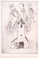 Csohány Kálmán (1925-1980): Három királyok. Rézkarc, papír, jelzett, paszpartuban, 30×20 cm