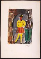 Gábor jelzéssel: Utca lány. Vegyes technika, papír, jelzett, 28×18 cm