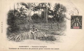 Weaver, native, weaving palm branches, Dahomey folklore