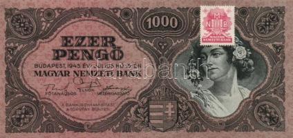 1945. 1000P (3x), közte kettő vörös színű bélyeggel, egyik lemezhibás T:I
Adamo P22,22e