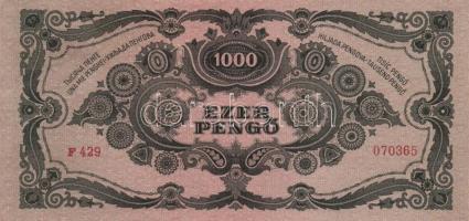 1945. 1000P (3x), közte kettő vörös színű bélyeggel, egyik lemezhibás T:I
Adamo P22,22e