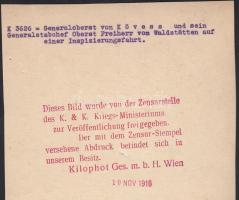 1916 Kövess tábornok automobilban. Hivatalos fotó cenzúrával 18x24 cm