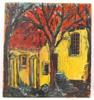 Király 1976 jelzéssel: Templom részlet. Olaj, farost, keretben 38×35 cm