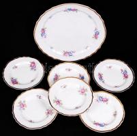 Hollóházi süteményes készlet, matricás, jelzett, hibátlan, d:32 cm, d:19 cm