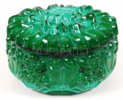 Urán zöld üveg bonbonier, hibátlan, d: 10 cm
