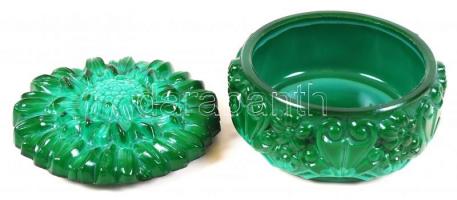 Urán zöld üveg bonbonier, hibátlan, d: 10 cm