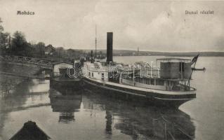 Mohács kikötő, gőzhajó; Pollák Róbert kiadása (r)