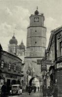 Trencsén, Rudolf Schaner és Feldmann üzletei, torony / shops, tower, automobile