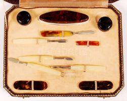 Pedikűr készlet műbőr tokban tükörrel, teljes, doboz mérete: 24x19 cm