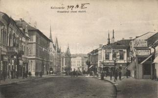 Kolozsvár Wesselényi utca, Herman Gyula, Legman Samu, Klein és Társa üzletei / street, shops (EK)
